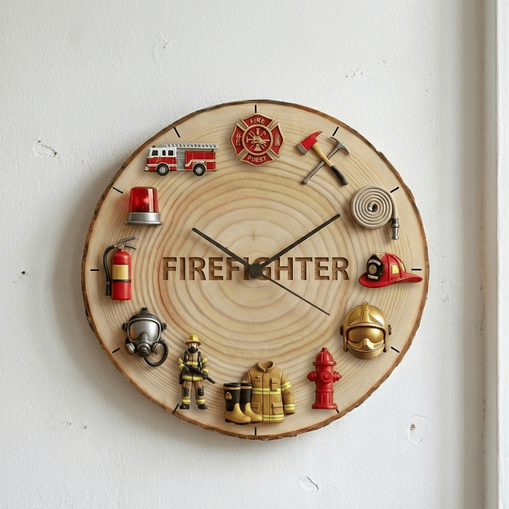 Premium Firefighter Wooden Wall Clock HTTT