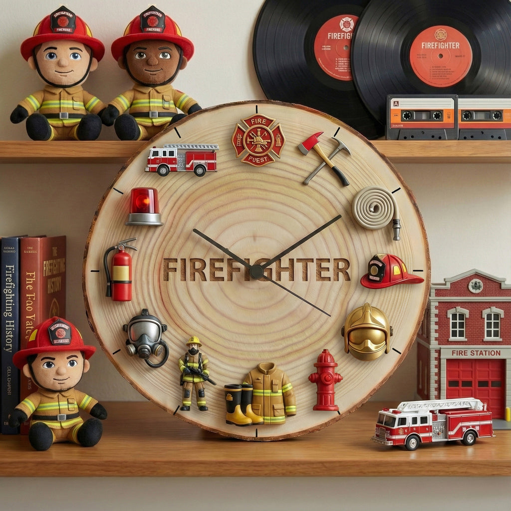 Premium Firefighter Wooden Wall Clock HTTT